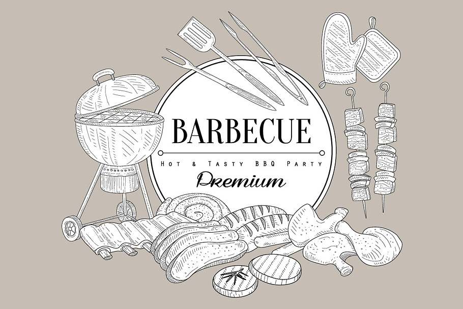 Barbecue Party Vintage Vector in Illustrations - product preview 8
