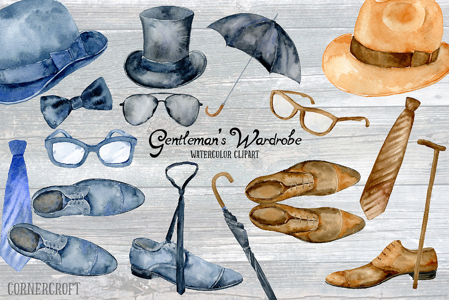 Watercolor Gentleman's Wardrobe in Illustrations - product preview 8