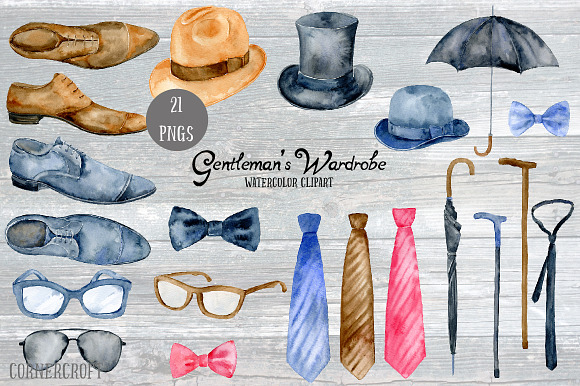 Watercolor Gentleman's Wardrobe in Illustrations - product preview 1