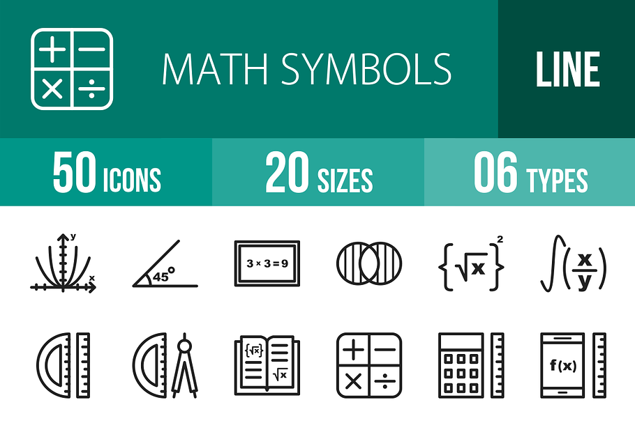 50 Math Symbols Line Icons