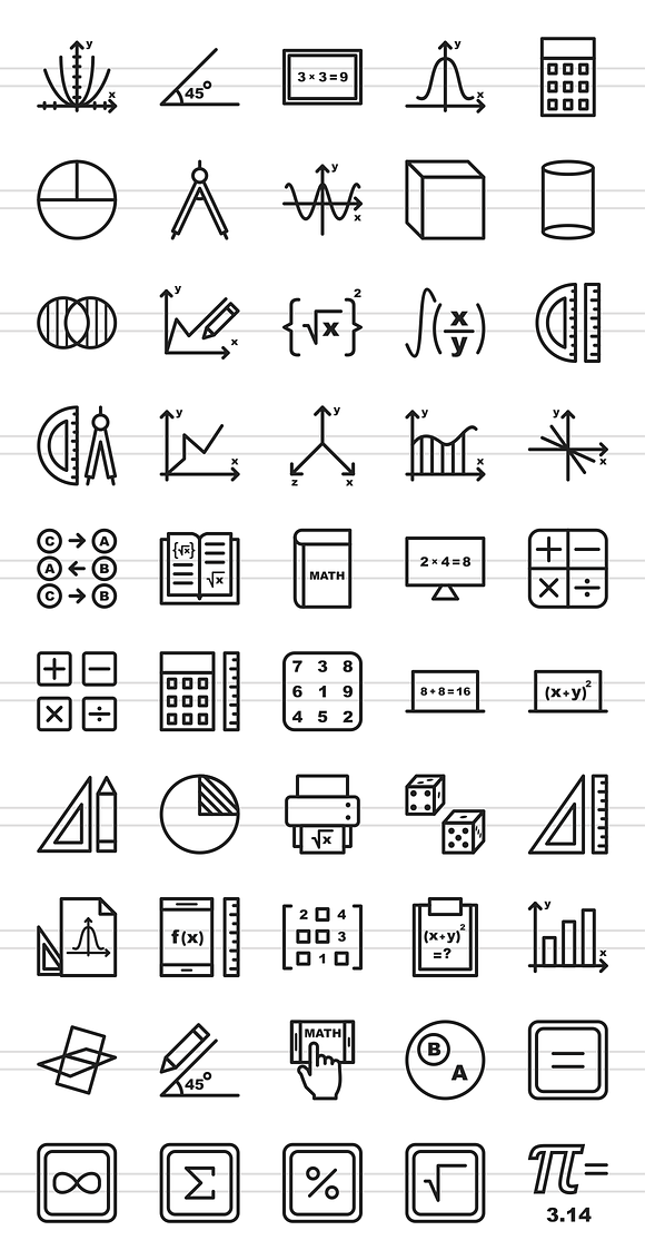 50 Math Symbols Line Icons in Graphics - product preview 1