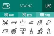 50 Sewing Line Icons