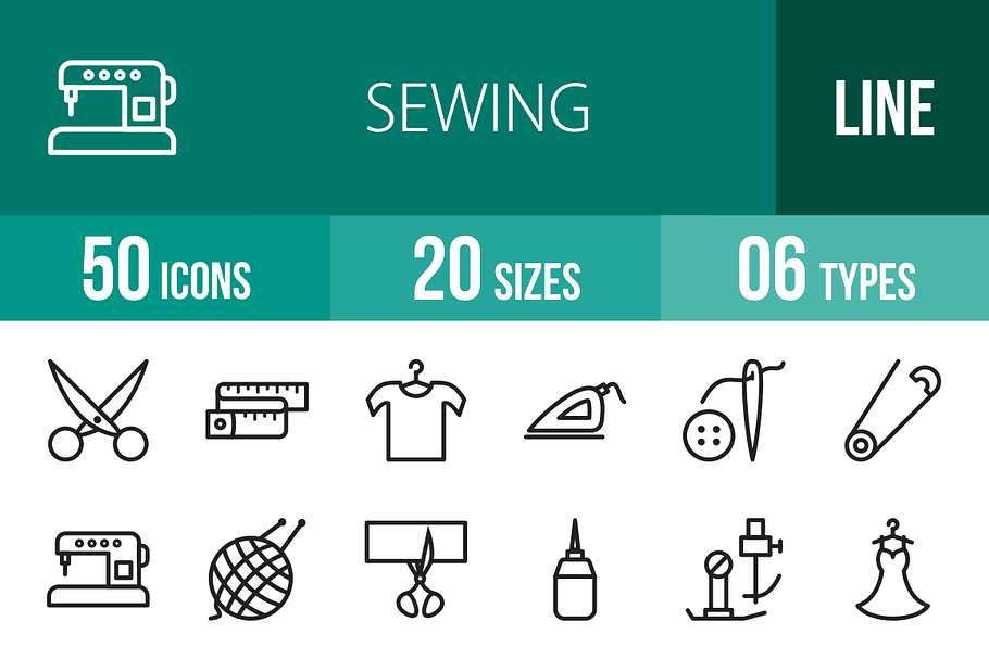 50 Sewing Line Icons