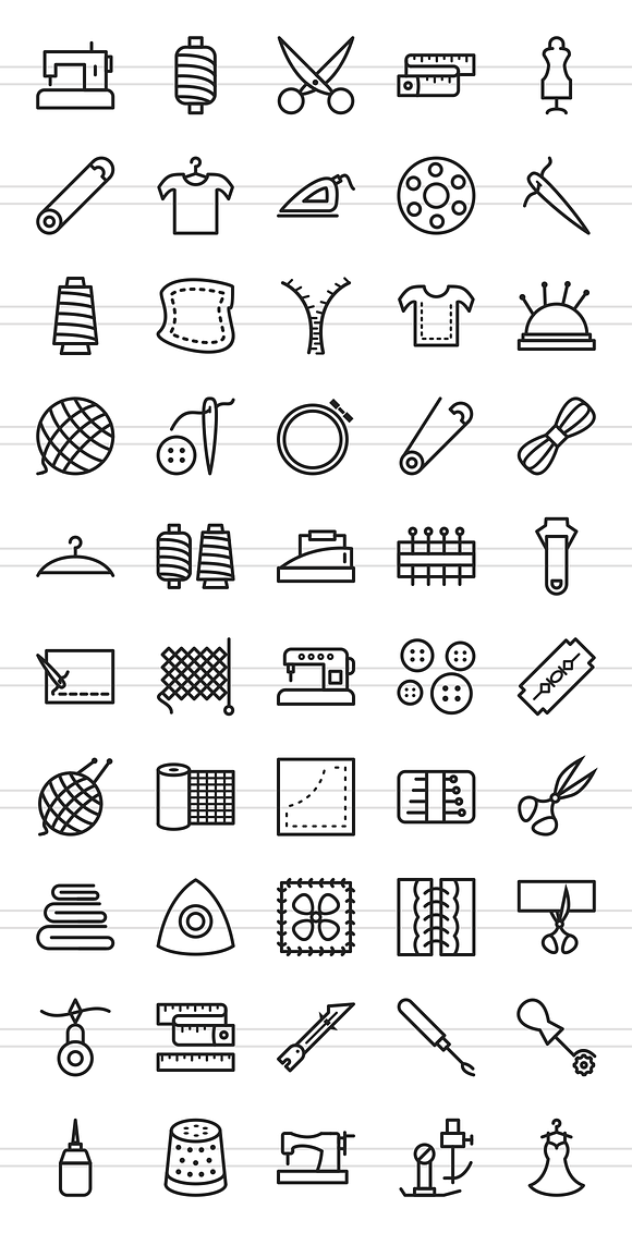 50 Sewing Line Icons in Graphics - product preview 1