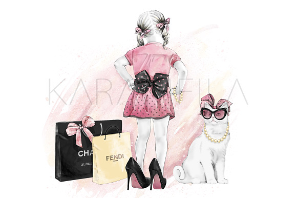 Girl with Cat Clipart in Illustrations - product preview 2