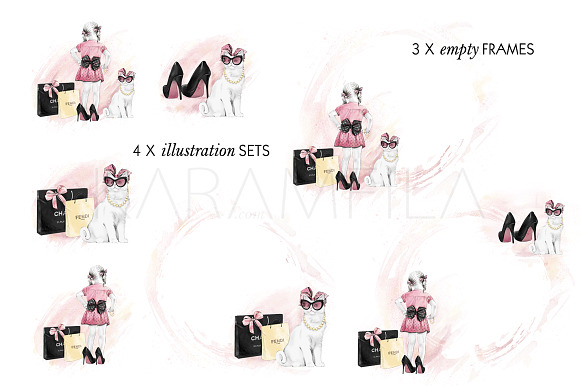 Girl with Cat Clipart in Illustrations - product preview 3