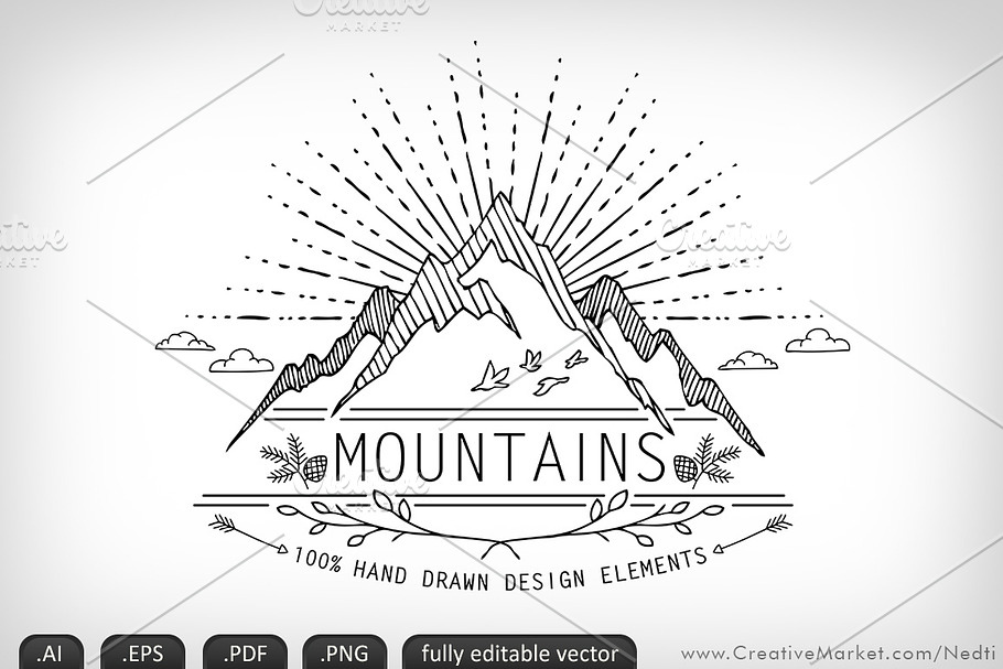 Mountains Handdrawn Doodle Vector in Illustrations - product preview 8
