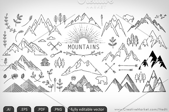 Mountains Handdrawn Doodle Vector in Illustrations - product preview 1