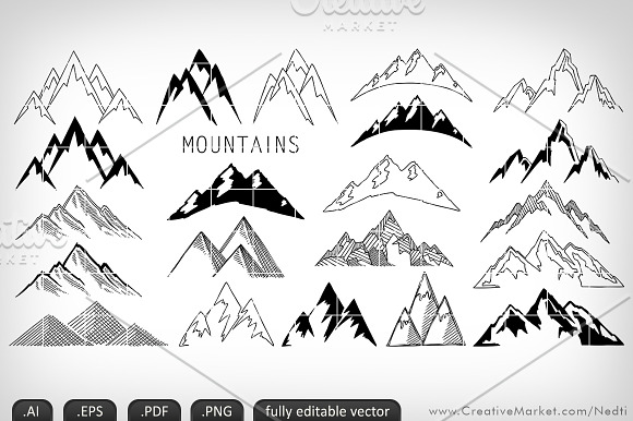 Mountains Handdrawn Doodle Vector in Illustrations - product preview 2