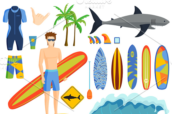 Surfing graphics emblems vector