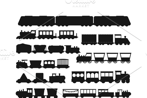 Vector black silhouette of trains