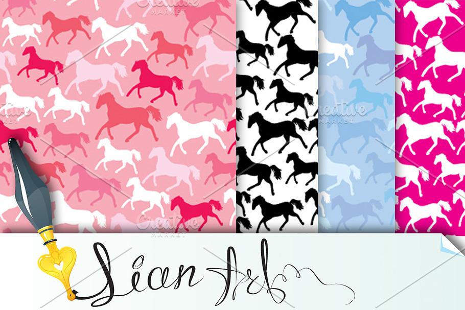 4 seamless patterns with wild horses in Patterns - product preview 8