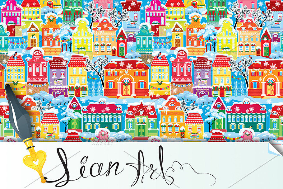Seamless with houses.  Christmas in Patterns - product preview 8