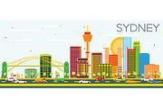 Sydney Skyline with Color Buildings