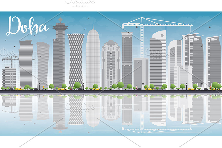 Doha skyline with gray skyscrapers in Illustrations - product preview 8