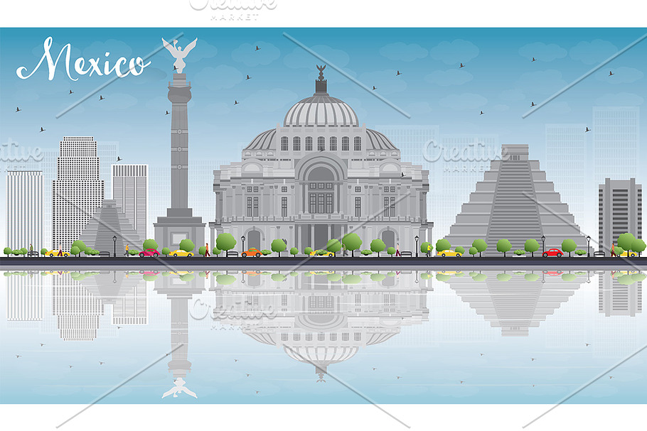 Mexico skyline with gray landmarks in Illustrations - product preview 8