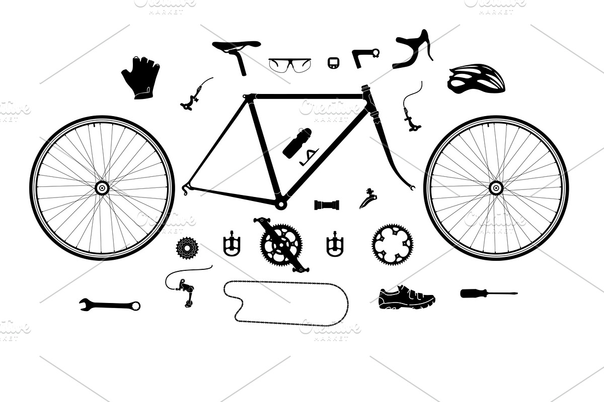 Road bicycle parts and accessories in Illustrations - product preview 8
