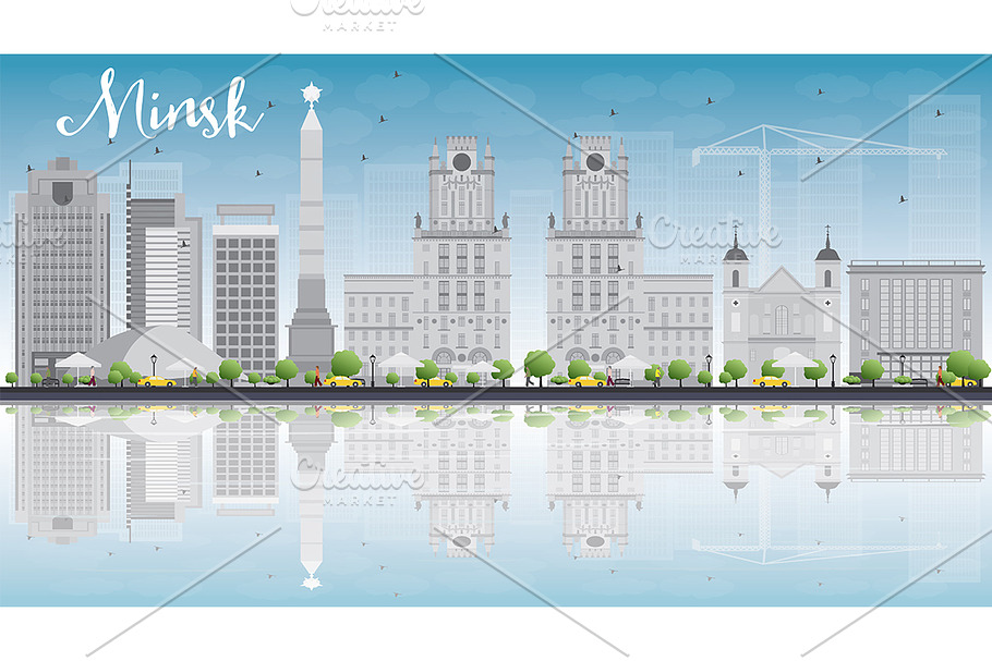 Minsk skyline with gray buildings in Illustrations - product preview 8