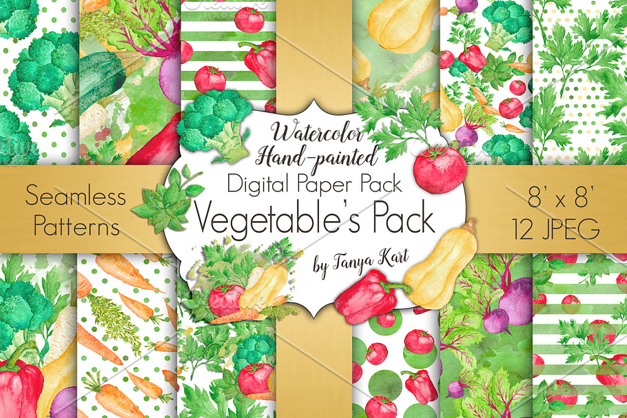 Vegetable Watercolor Digital Paper  in Patterns - product preview 8