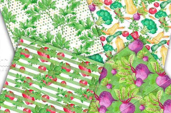 Vegetable Watercolor Digital Paper  in Patterns - product preview 2