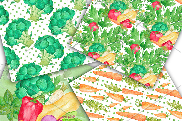 Vegetable Watercolor Digital Paper  in Patterns - product preview 3