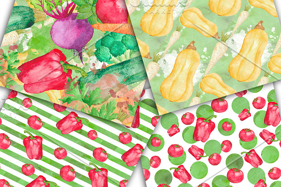 Vegetable Watercolor Digital Paper  in Patterns - product preview 4
