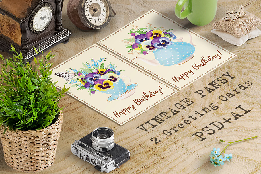 Greeting Cards with Pansies in Postcard Templates - product preview 8
