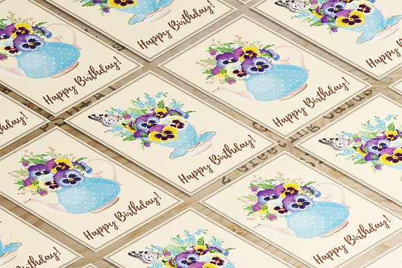 Greeting Cards with Pansies in Postcard Templates - product preview 2