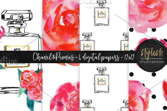 Chanel and Peony Digital Papers in Illustrations - product preview 1