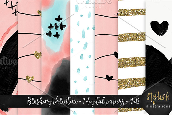 Blushing Valentine Digital Paper Set
