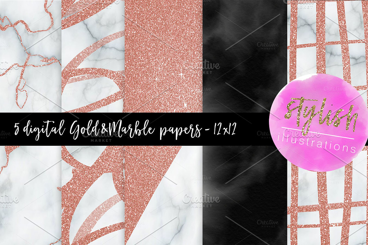 Rose Gold & Marble Digital Papers in Patterns - product preview 8