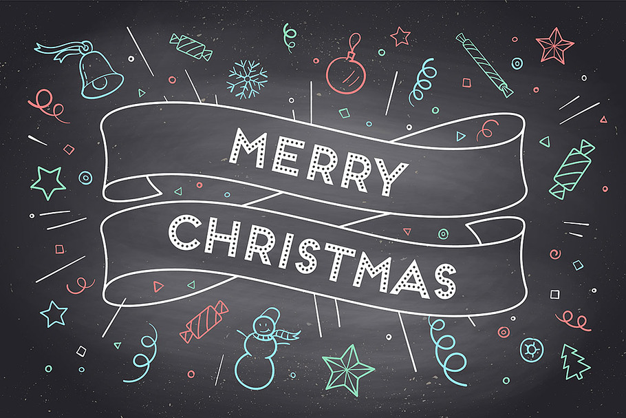 Merry Christmas. Chalk drawing in Illustrations - product preview 8