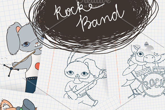 Rock Music Animals Set in Illustrations - product preview 1