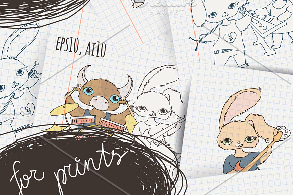 Rock Music Animals Set in Illustrations - product preview 3