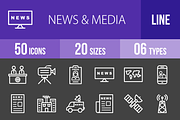 50 News & Media Line Inverted Icons