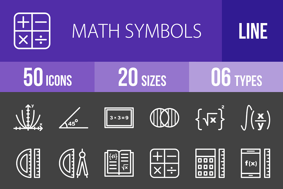 50 Math Symbols Line Inverted Icons in Graphics - product preview 8