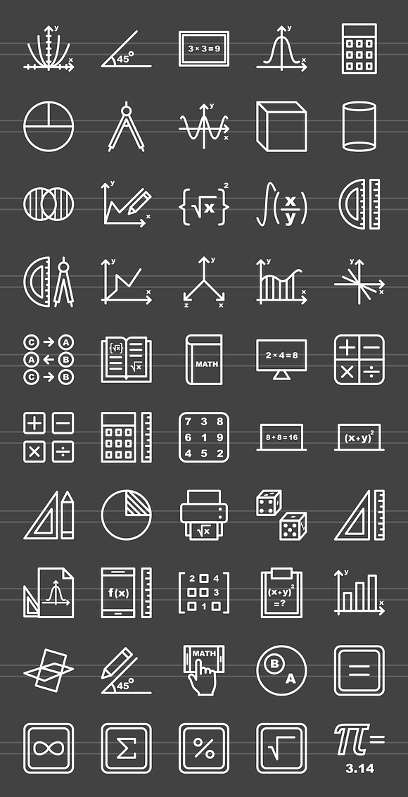 50 Math Symbols Line Inverted Icons in Graphics - product preview 1