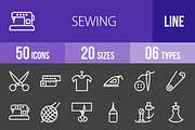 50 Sewing Line Inverted Icons