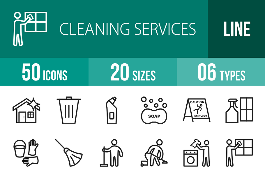 50 Cleaning Line Icons