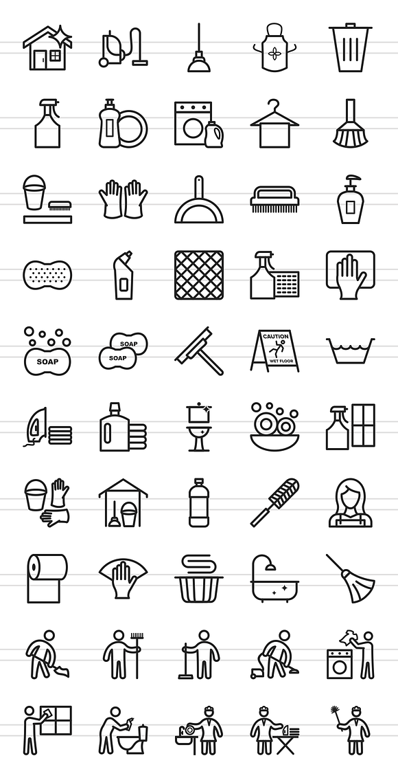 50 Cleaning Line Icons in Graphics - product preview 1