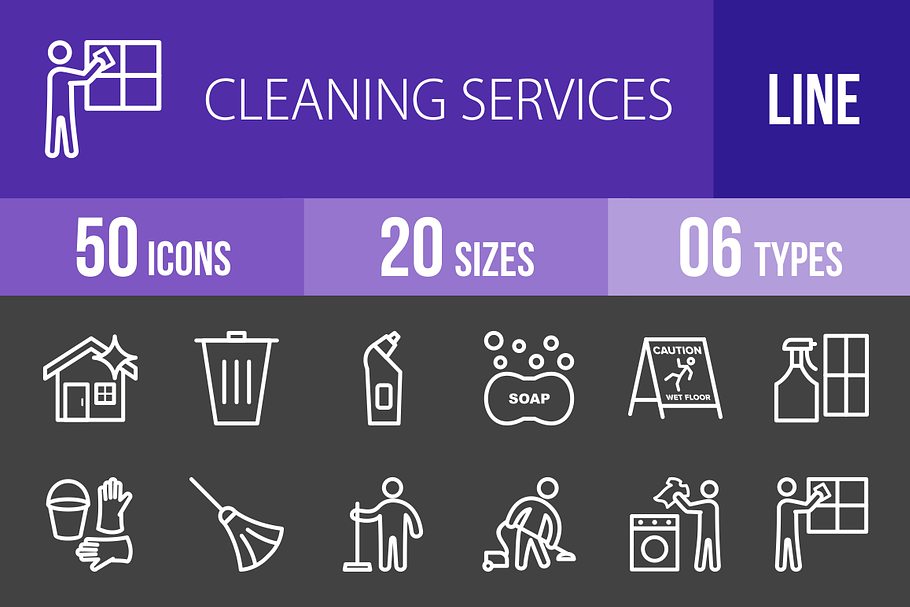 50 Cleaning Line Inverted Icons
