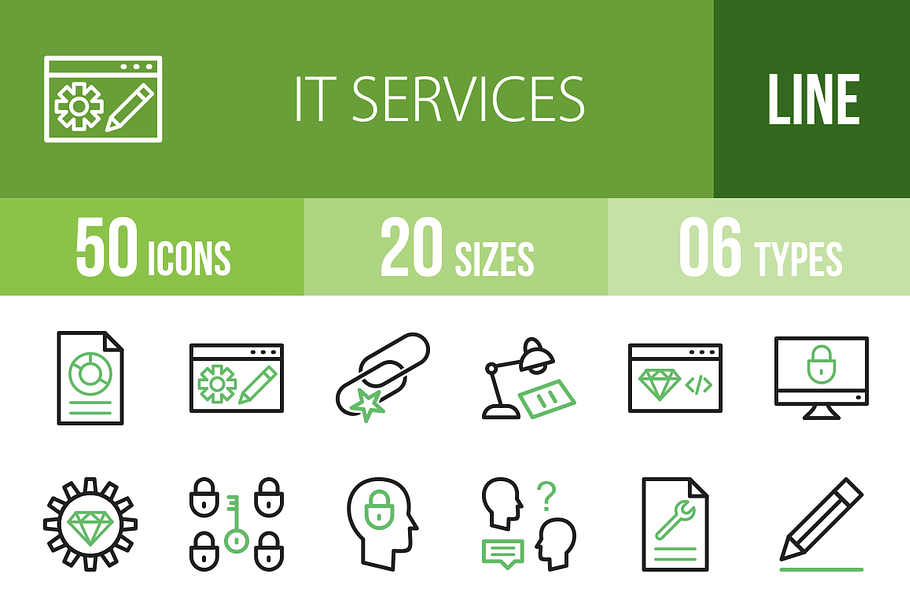 50 IT Services Green & Black Icons in Graphics - product preview 8
