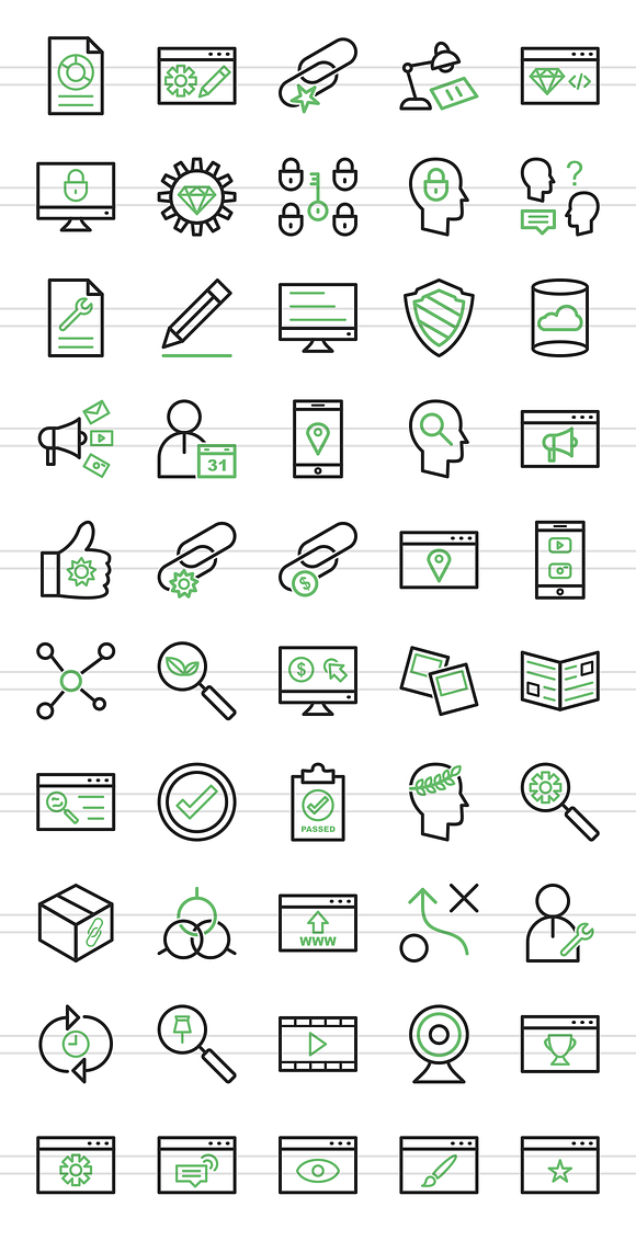 50 IT Services Green & Black Icons in Graphics - product preview 1