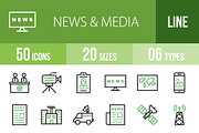 50 News & Media Green & Black Icons