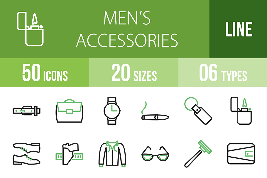 50 Men's Items Green & Black Icons