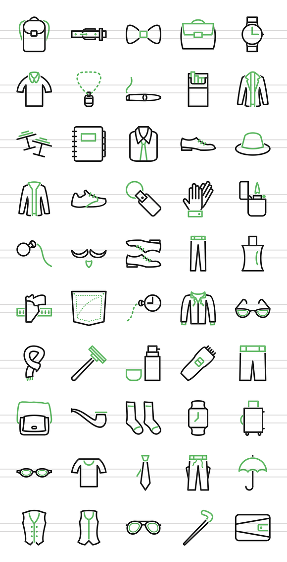 50 Men's Items Green & Black Icons in Graphics - product preview 1
