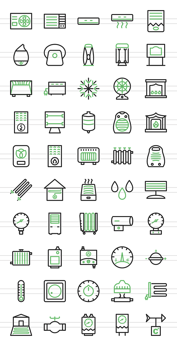 50 Climatic Line Green & Black Icons in Graphics - product preview 1