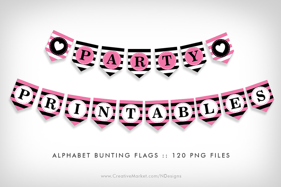 Pink Bunting Flags Party Printables