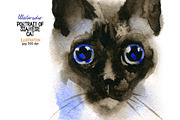 Watercolor portrait of Siamese cat