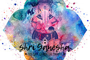Shri Ganesha. Watercolor, gold, ink.